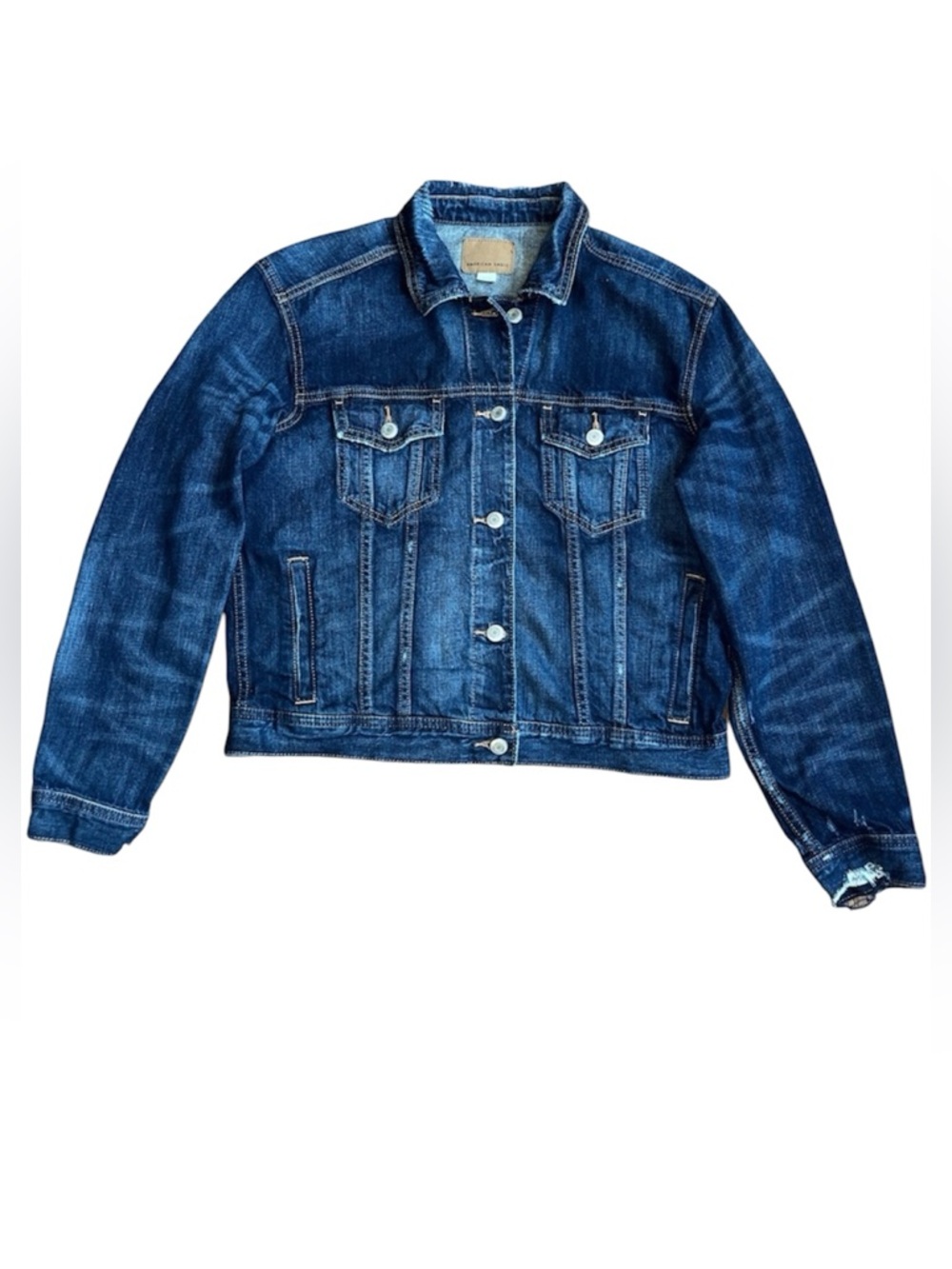 American Eagle jean jacket dark wash distressed denim M y2k classic retro